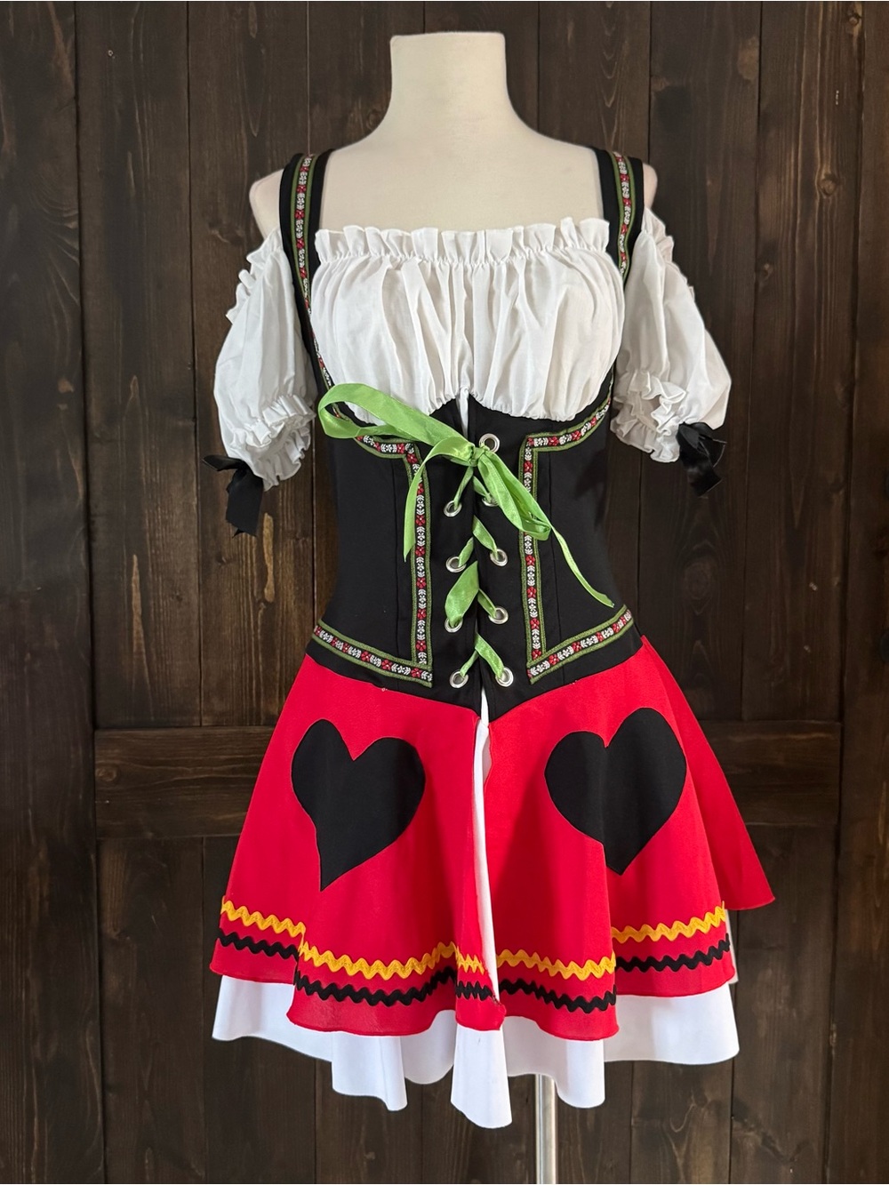 Beer Wench Costume Bavarian Octoberfest Dirnl Fancy Dress Ace Of Hearts S M